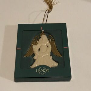 Vintage LENOX Porcelain Ornament - Christmas Angel w gold wings & tassel in box